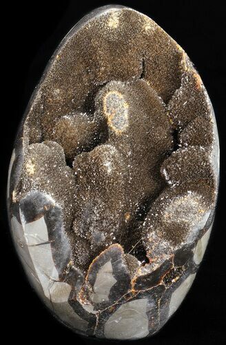 Polished Septarian Geode Sculpture - Black Crystals #55011